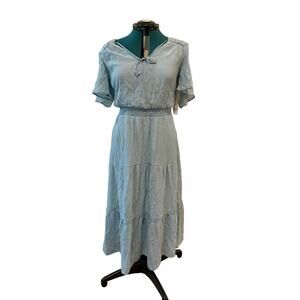 Yarn & Sea Maxi Dress Blue Sz XL Beach Boho V Neck Short Sleeve  NWT